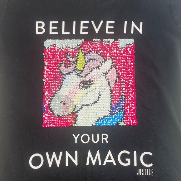 Justice Tshirt Girls Size 12 Black Reversible Sequin Unicorn & Rainbow - Picture 6 of 9
